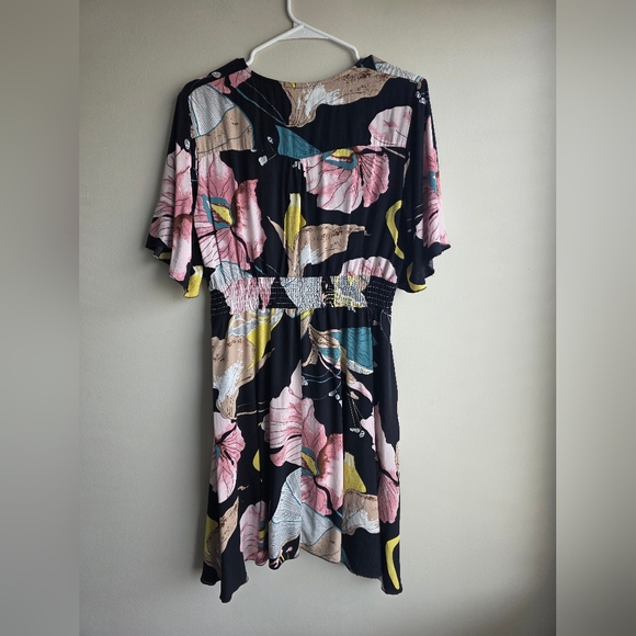 Womens Vintage Boho Button Up Split Floral Print Flowy Party Dress Floral Pink  - Picture 8 of 12